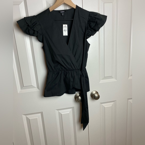 EXPRESS Black Ruffle Wrap Shirt XS - Picture 6 of 8